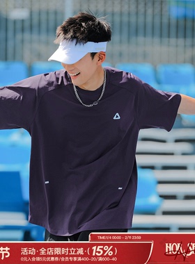 吕小虎夏季新款抗紫外线抗菌速干短袖男生夜跑反光印花运动T恤潮