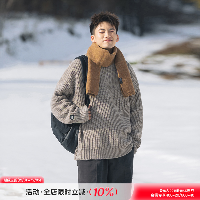 吕小虎冬季纯色粗纱毛衣慵懒风