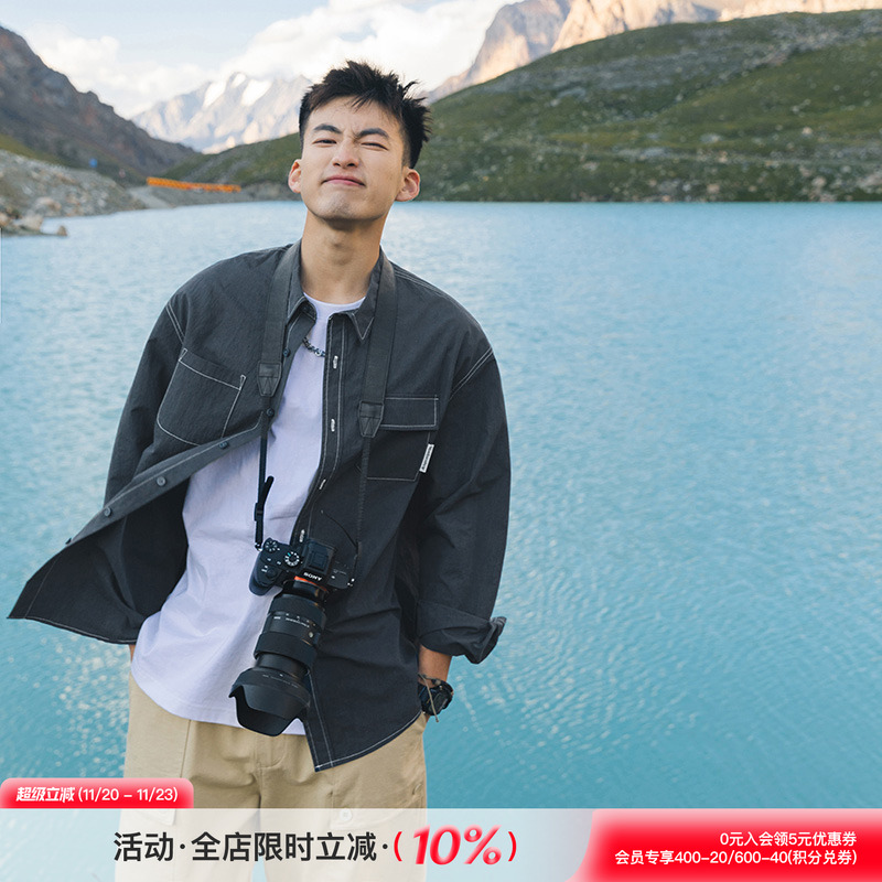 吕小虎男生痞帅肌理长袖衬衫套装