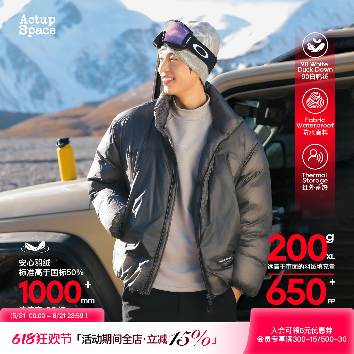 吕小虎ACTUP 高充绒量羽绒服男90白鸭绒冬季加厚保暖立领工装外套