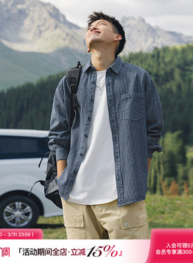 吕小虎美式潮牌条纹牛仔长袖衬衫男春季2026休闲衬衣蓝色外套上衣