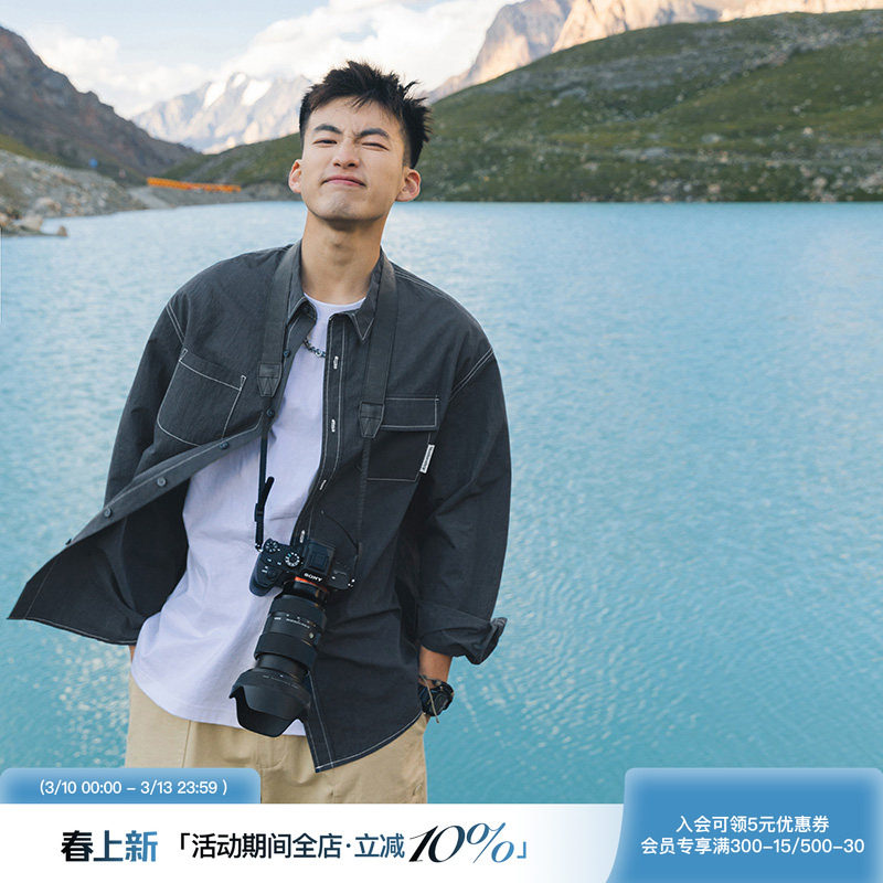 吕小虎男装一套搭配帅气长袖衬衫男青少年衬衣外套口袋工装休闲裤