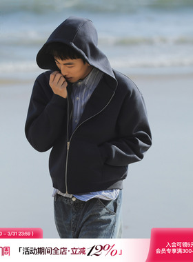吕小虎ACTUP 春季390g刺绣连帽开衫卫衣男生美式夹克流行拉链外套