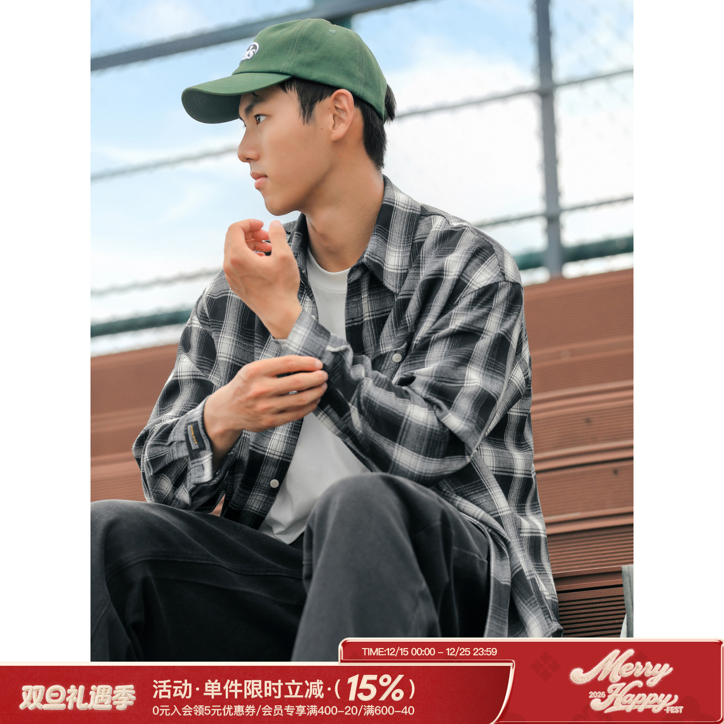 吕小虎ACTUP 秋季经典格子翻领长袖衬衣男士美式复古宽松衬衫外套