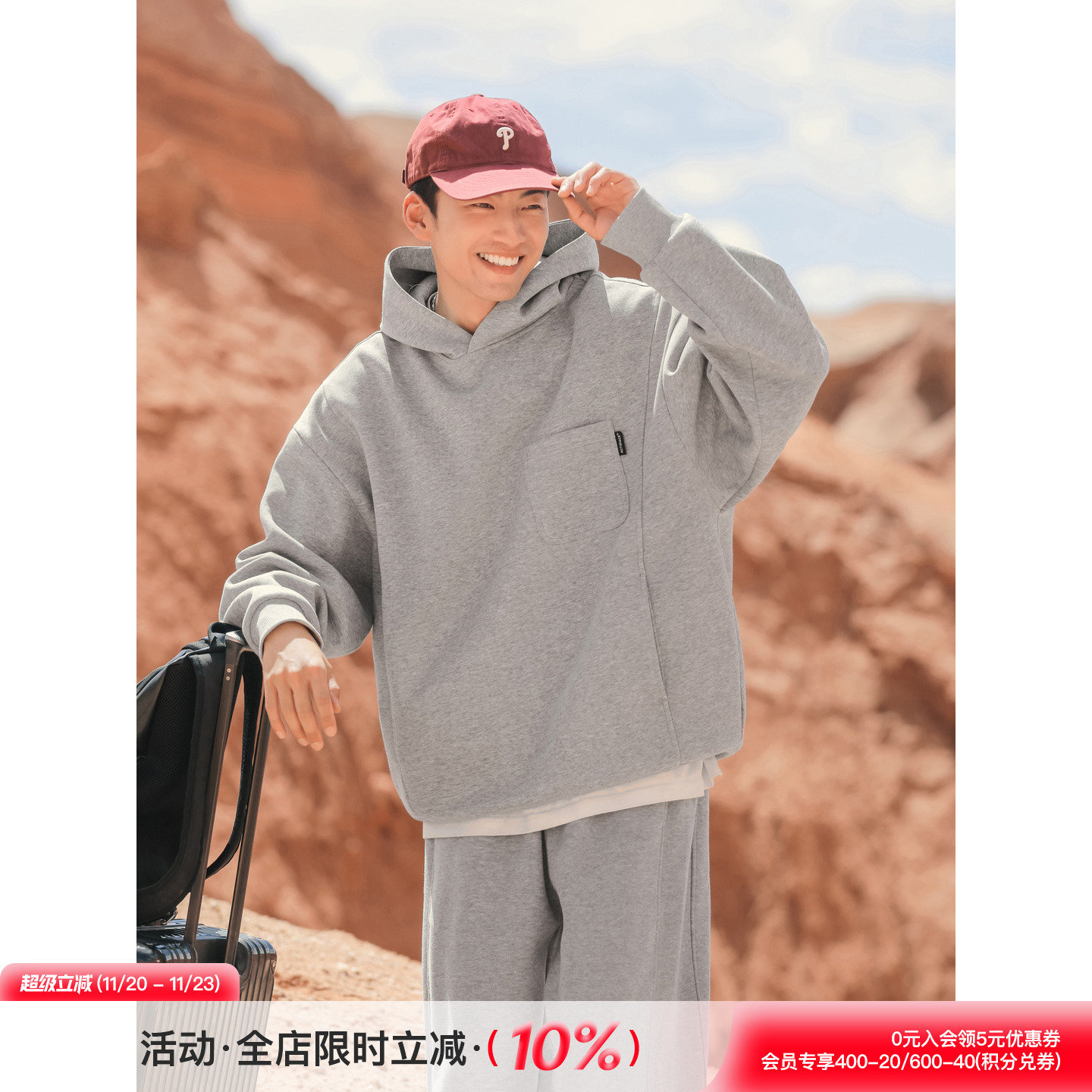 吕小虎日系口袋设计连帽套头卫衣