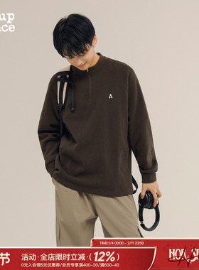 吕小虎ACTUP秋冬季潮牌立领长袖T恤男士半拉链打底衫上衣套头卫衣