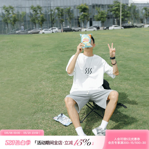 日系复古ins波浪印花学生男士t恤