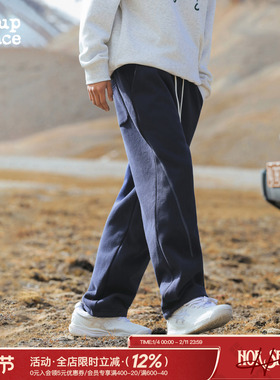 吕小虎ACTUP 冬季加绒加厚针织卫裤男保暖休闲裤宽松直筒运动裤子