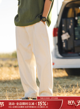 吕小虎白色高级休闲长裤男春秋季基础纯色裤子男生宽松直筒工装裤