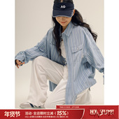 吕小虎ACTUP 不规则口袋衬衣外套 男春季 潮牌ins条纹翻领长袖 衬衫