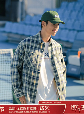 吕小虎ACTUP 格子长袖衬衫男生春季衬衣休闲复古开衫外套潮牌上衣