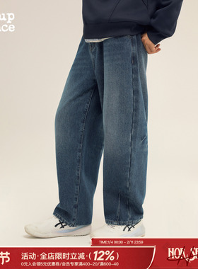 吕小虎ACTUP 美式复古水洗蓝色加绒牛仔裤冬季男直筒宽松休闲长裤