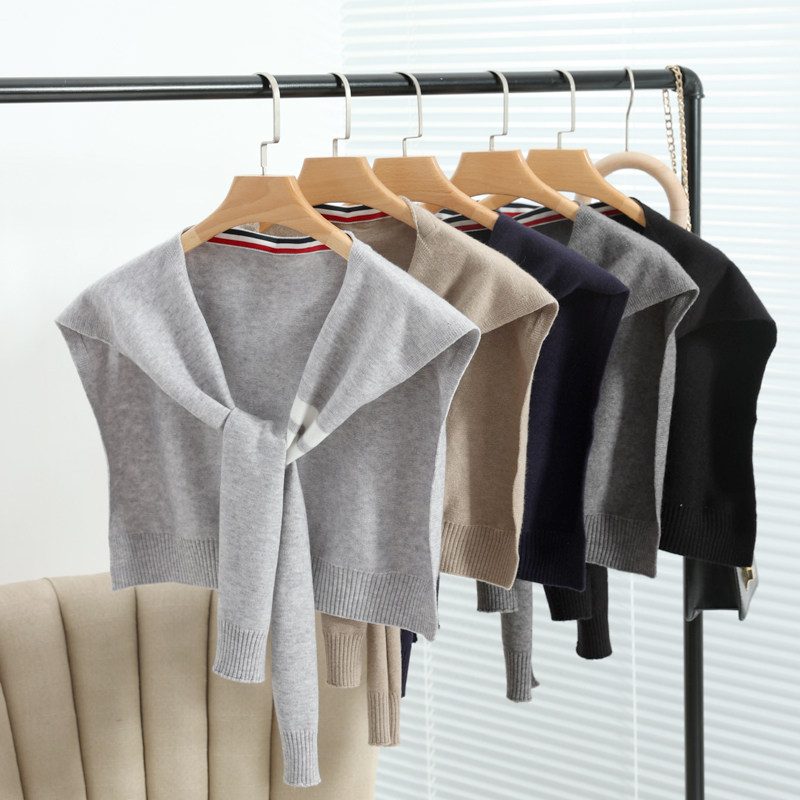 tb秋冬羊毛线外搭小披肩针织打结薄款羊绒围巾男女护颈围脖搭护肩