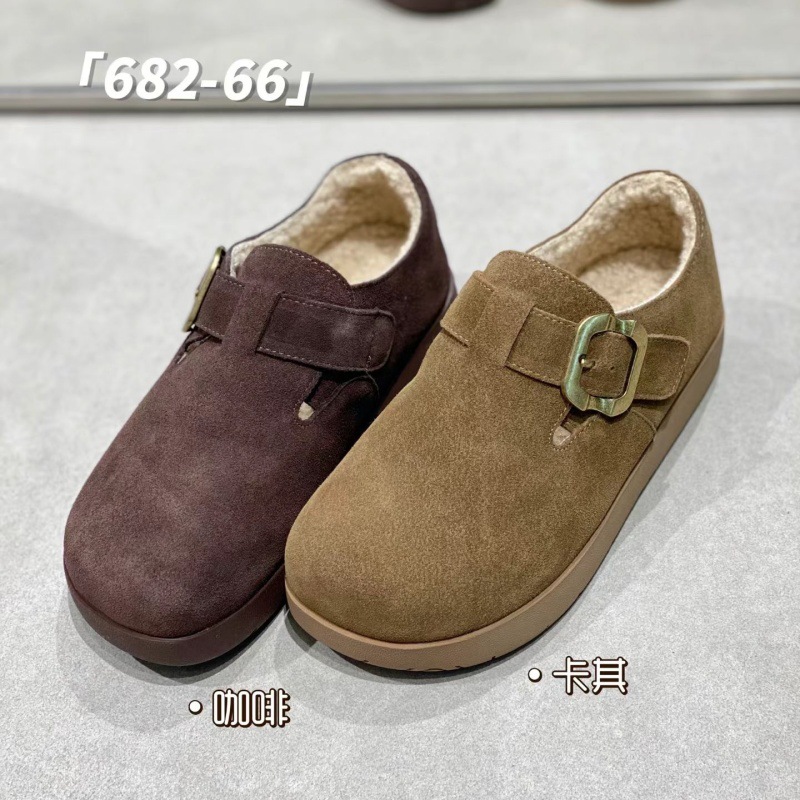 IG厚底博肯鞋秋冬加绒真皮女鞋磨砂软底面包懒人鞋单鞋棉鞋