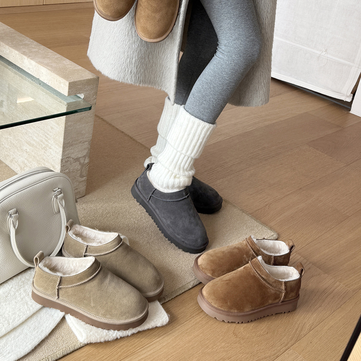 宝小姐冬季经典迷你低帮短靴女新款时尚雪地靴厚底加绒短靴