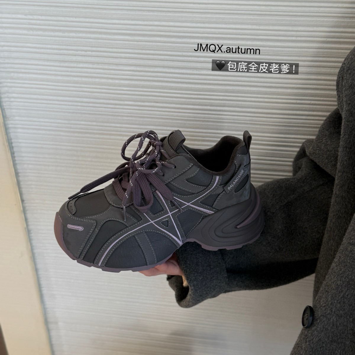 JMQX秋冬爆款加绒老爹鞋女百搭运动阿甘鞋新款厚底超轻休闲德训鞋