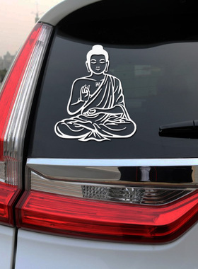 汽车后窗玻璃贴纸如来佛祖像贴车门贴车身个性贴纸后反光黄色车贴