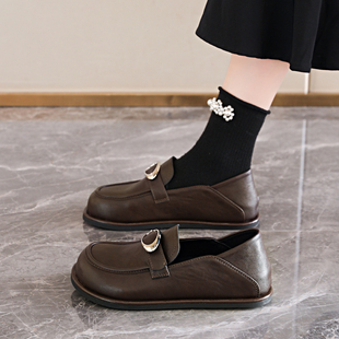 黑色皮鞋女款2026新款春季女鞋子一脚蹬通勤休闲两穿单鞋乐福鞋女