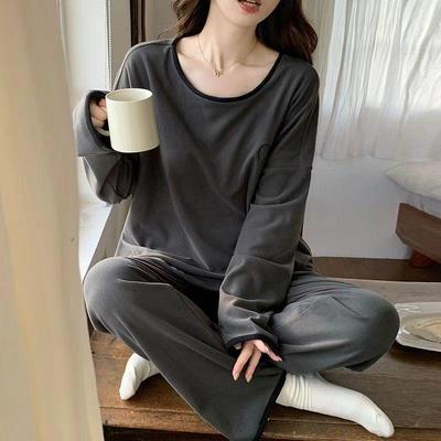 爱心新款保暖德绒睡衣女大码长袖长裤套装春秋季冬天居家服可外穿