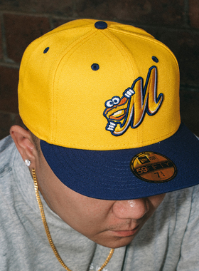 New Era全封闭不可调节棒球帽MiLB美职棒小联盟饼干队黄色59FIFTY