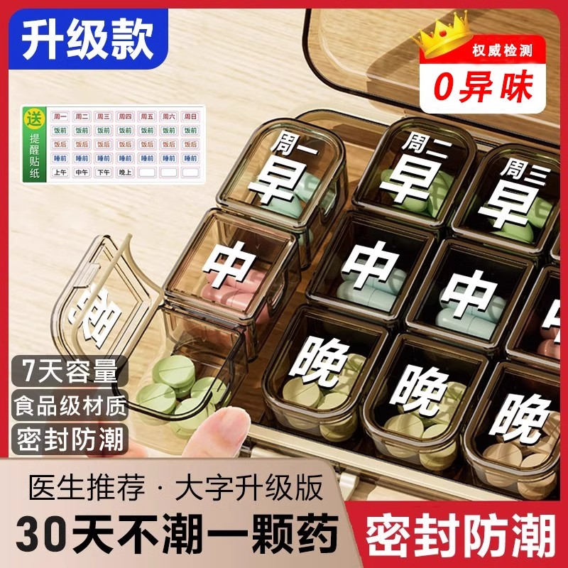 德国药盒便携式分装随身小一周七天大容量食品级收纳箱防潮医用型图片