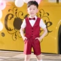 Bộ đồ bé trai mùa hè gió Anh đẹp trai trong bộ đồ bé trai chủ nhà trang phục cưới màu đỏ hoa cô gái - Váy trẻ em set vest công tử bé trai cao cấp