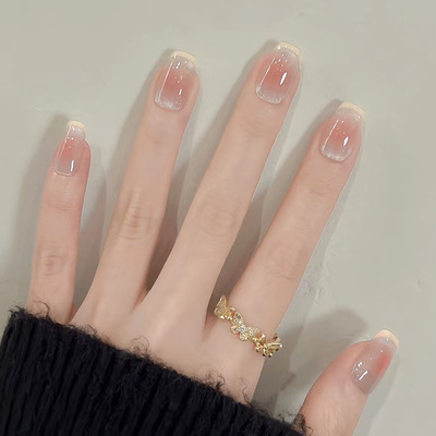 多巴胺美甲穿戴甲短椭圆美甲贴纸成品黄黑皮显白高级感穿戴甲指甲