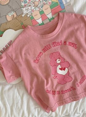 纯棉短袖inst恤夏季新款韩风百搭小童可爱宝宝卡通小熊半袖上衣T