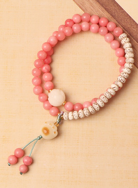 新中式红纹石星月多圈手链新款炭烧猫爪文玩手串国风佛珠念珠