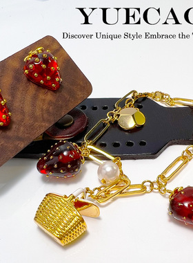 KS新款草莓手链 小众ins铜镀真金质感水果高定打标多巴胺项链耳钉