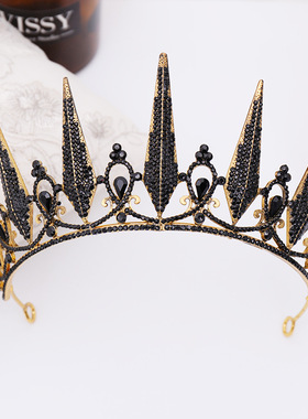 新娘皇冠 欧美热销巴洛克新娘黑色王冠发箍 新娘发饰婚礼配饰