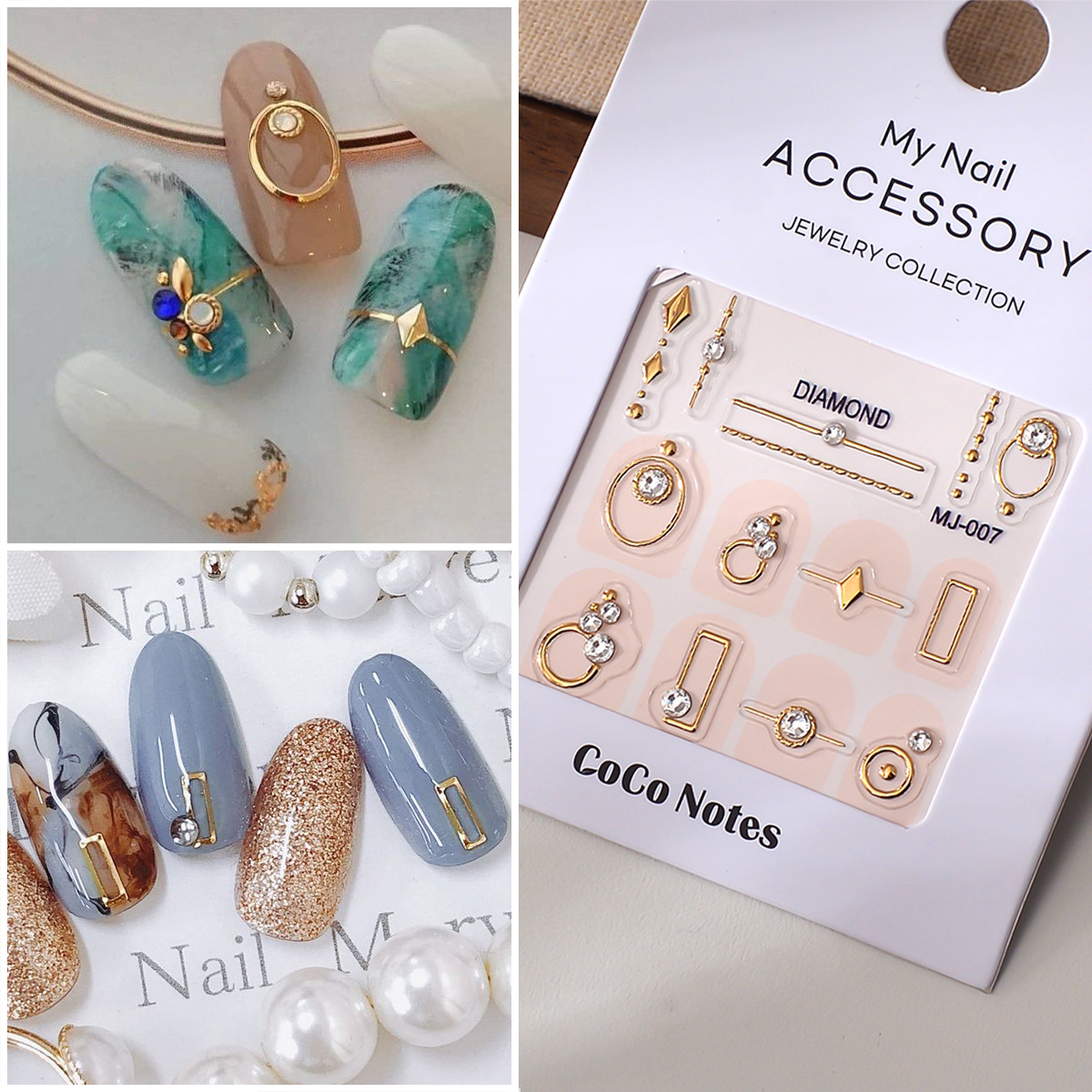 新款diy奢华K9透明美甲贴纸镂空烫金钻贴 金属曲线圆圈指甲贴纸