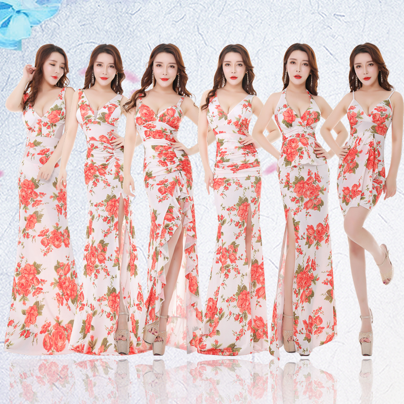 夜店连衣裙2023新款性感显瘦低胸气质夜店工装桑拿技师服小姐长裙