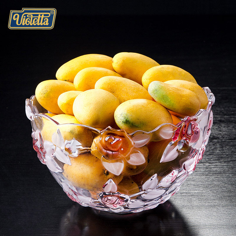 维奥莱特大号客厅玻璃装水果的水果盘水晶果盆玫瑰果盆零食盘家用