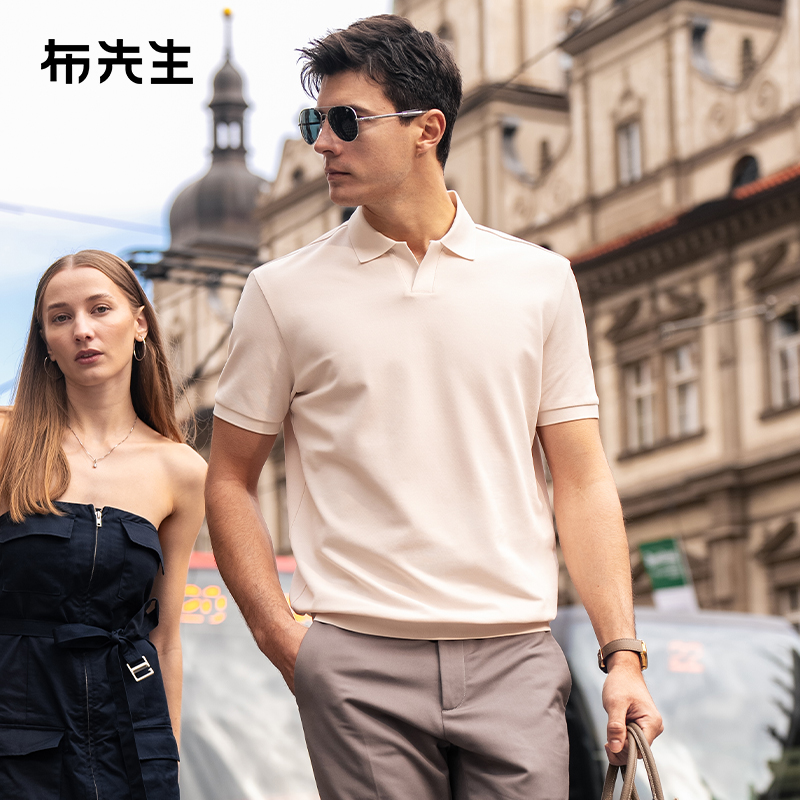 布先生海鸥领V形门襟时尚polo