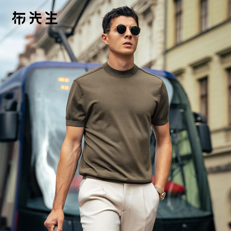 MrBu布先生纯色小高领短袖毛t2025秋季新款百搭保暖上衣男BT16887