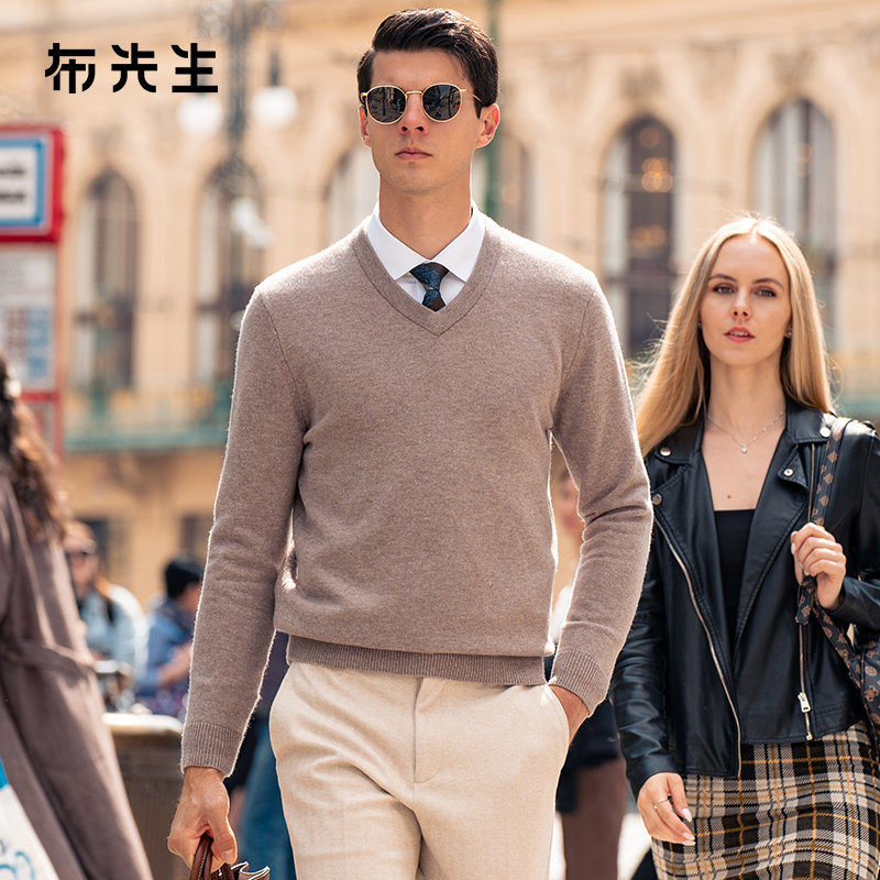 MrBu布先生套头V领毛衣男