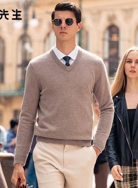MrBu布先生商务套头V领羊毛衫男上衣秋冬加厚保暖长袖毛衣BT12328
