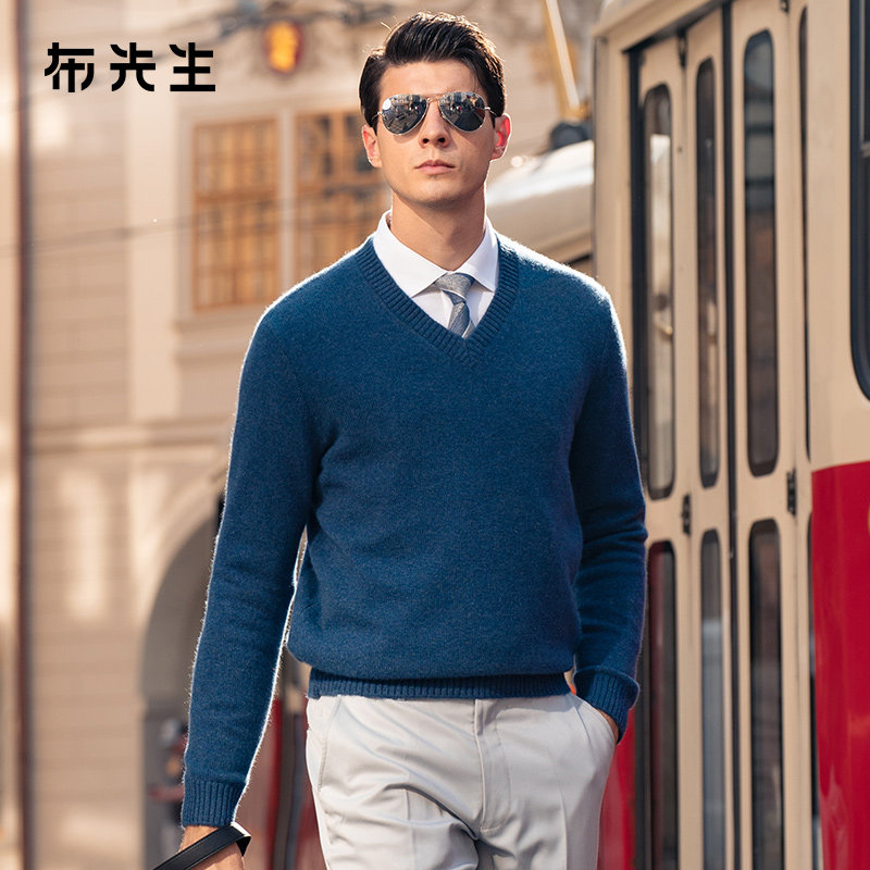 MrBu布先生软糯保暖v领羊绒衫男