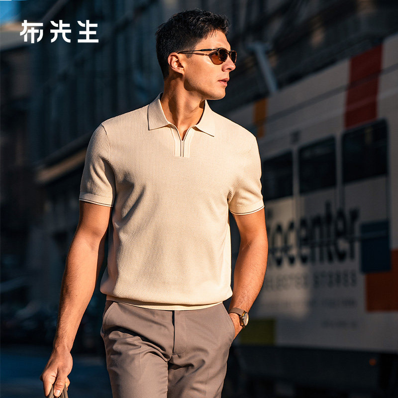 MrBu布先生时尚海鸥领针织t恤春夏新款格纹肌理透气短袖男AT17399图片