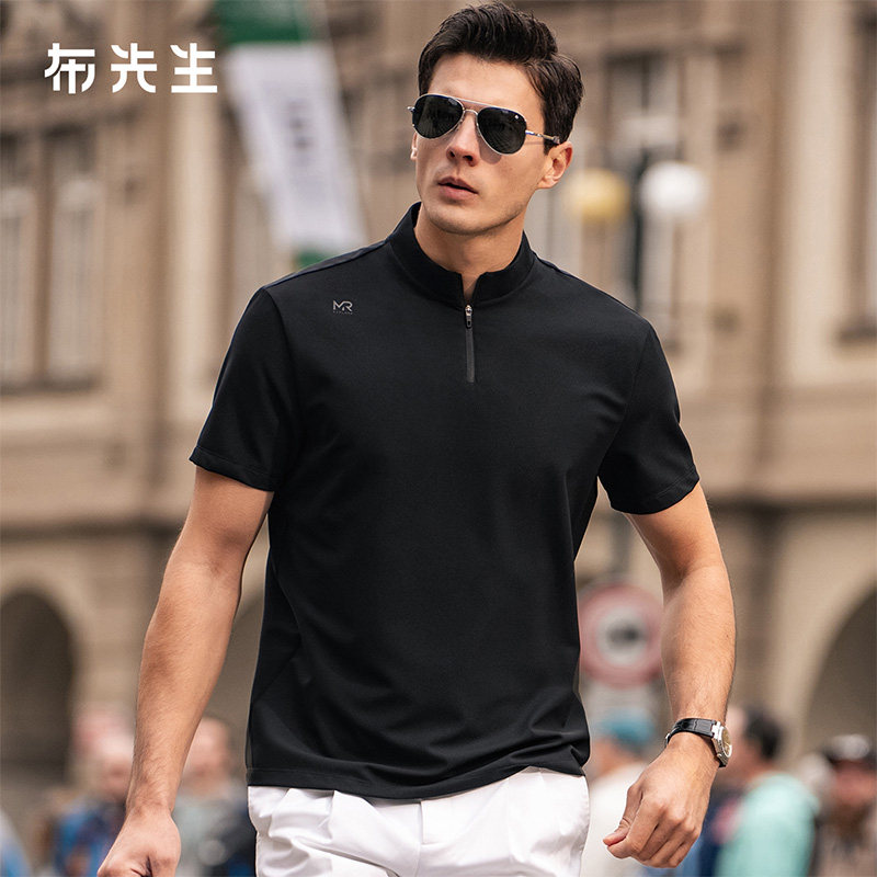 MrBu布先生拉链立领运动T恤春夏机能风印花速干男士短袖AT16076