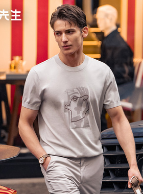 MrBu布先生抽象人物提花凉感短袖2025春夏舒适凉感男装t恤ET16181