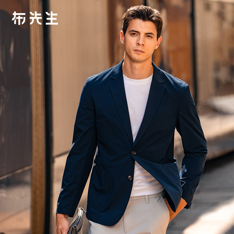 MrBu布先生男士薄款夹克西装领牛角扣纯色绅士风休闲外套BT17916