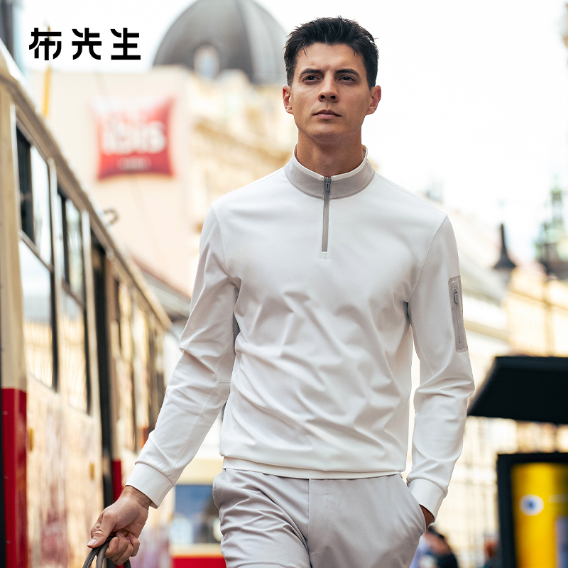 MrBu布先生撞色立领长袖t恤休闲风2025秋冬新款运动上衣男BT16868