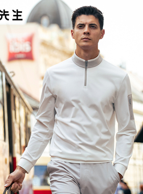 MrBu布先生撞色立领长袖t恤休闲风2025秋冬新款运动上衣男BT16868