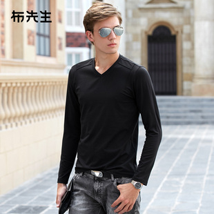T恤v领长袖 MrBu布先生长袖 T恤男士 纯色长袖 BT380 V领秋冬打底衫