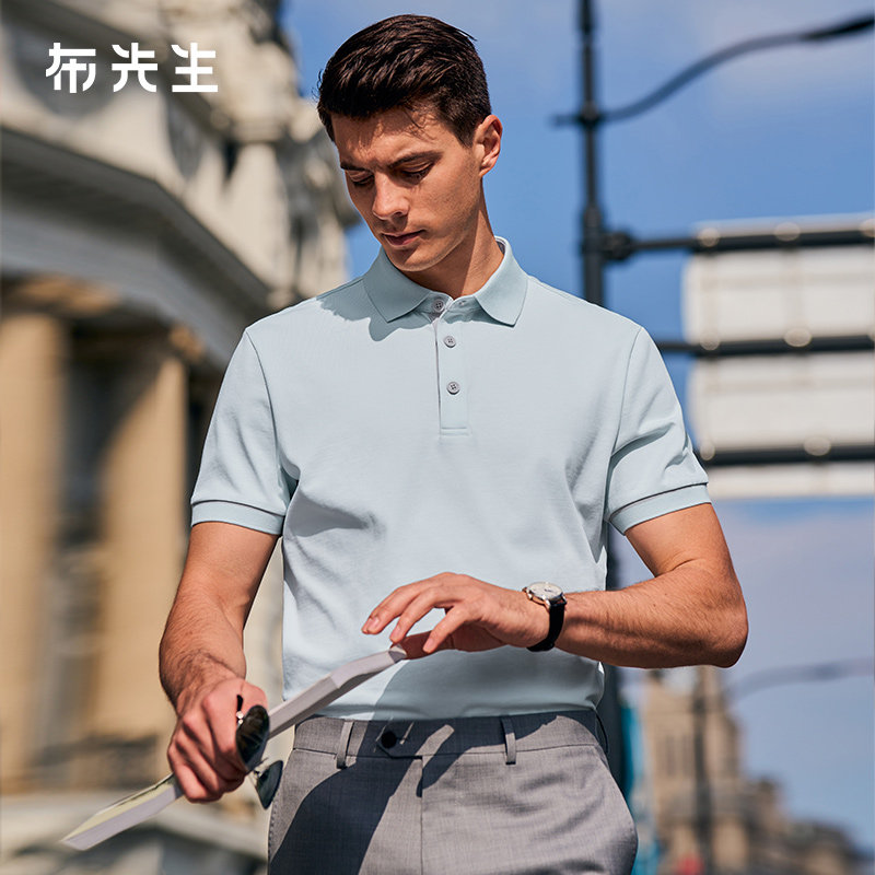 MrBu布先生美式休闲翻领短袖衫夏季纯棉中年半袖T恤AT12063