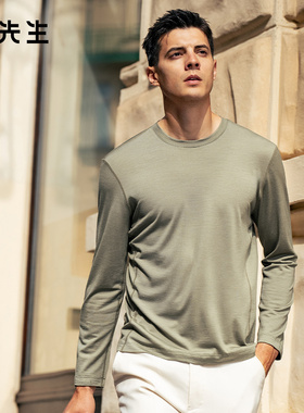 MrBu布先生纯色圆领长袖羊毛t恤2026新款可机洗保暖内搭男BT16988