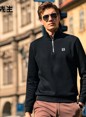 MrBu布先生真皮标拉链立领男款加厚保暖t秋冬黑色减龄上衣BT12187