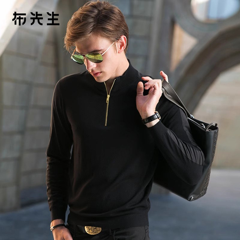 长袖T恤半高领拉链时尚羊毛衫